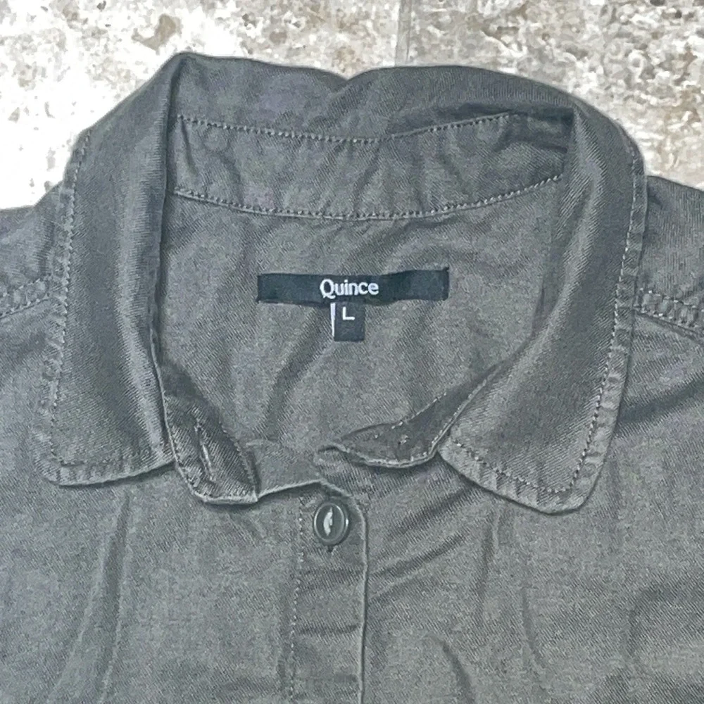Quince Women's Large Dark Gray Cotton Linen Twill Coverall Jumpsuit Short Sleeve